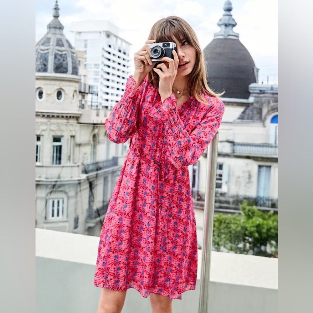 Boden Pink Floral Long Sleeve Dress